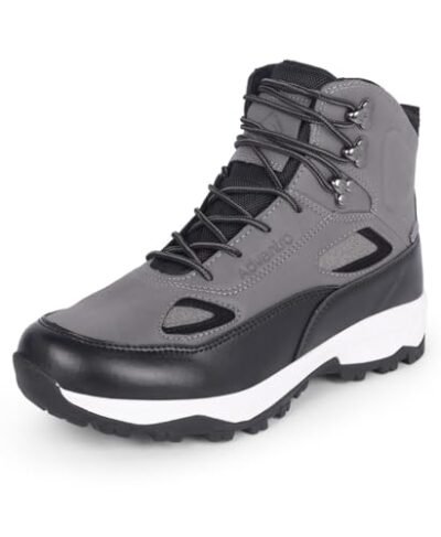 Buy ADVENTRA Men's Waterproof Trekking Shoes, Mid-High Ankle Hiking Boots, Grey, Round Toe, Cushion Comfort, Lace-Up, ET 1105
