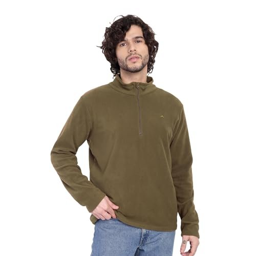 Fleece Men Half Zip Jacket - ET / 1000 - Uniform Green | Warm Winter Half Zipper Sweatshirt | Lightweight Outdoor & Casual Wear Jacket for Hiking, Travel & Daily Use (IN, Alpha, M, Regular)