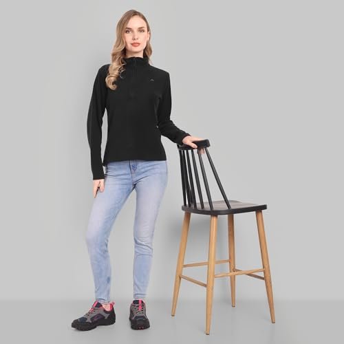 Women's Fleece Half Zip Pullover Jacket – Warm Lightweight Soft Outerwear Sweatshirt for Hiking, Travel & Everyday Wear – Black (in, Alpha, XL, Regular) - Image 7
