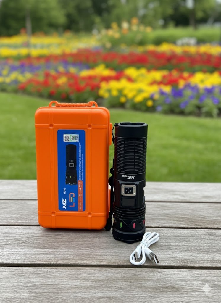 MZ M241 (Rechargeable LED Metal Torch) Zoomable 150W LED & 10000mAh Battery with 3 Modes - Image 3