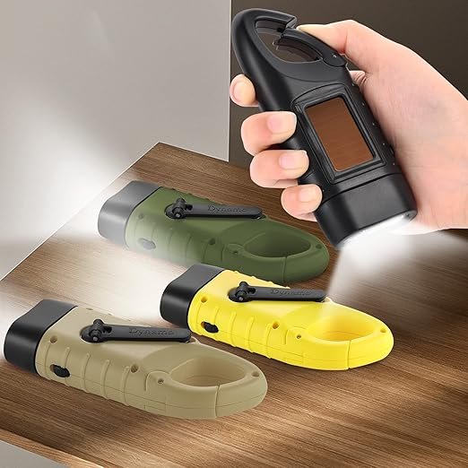Emergency Flashlight Hand Crank, Portable LED Flashlight Hand Crank Solar Powered Dynamo Carabiner Energy Rechargeable Torch for Camping Climbing Hiking - Image 4
