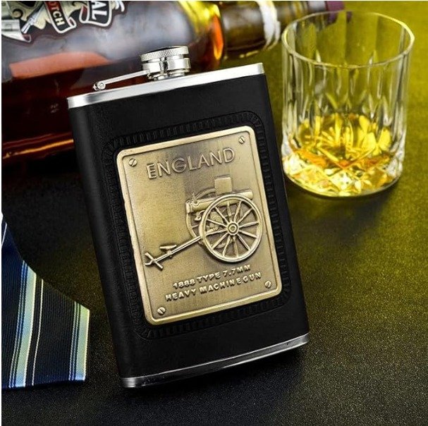 Leather England Hip Flask + 4 shot glasses + Funnel Bar set Stainless Steel Hip Flask - Image 2