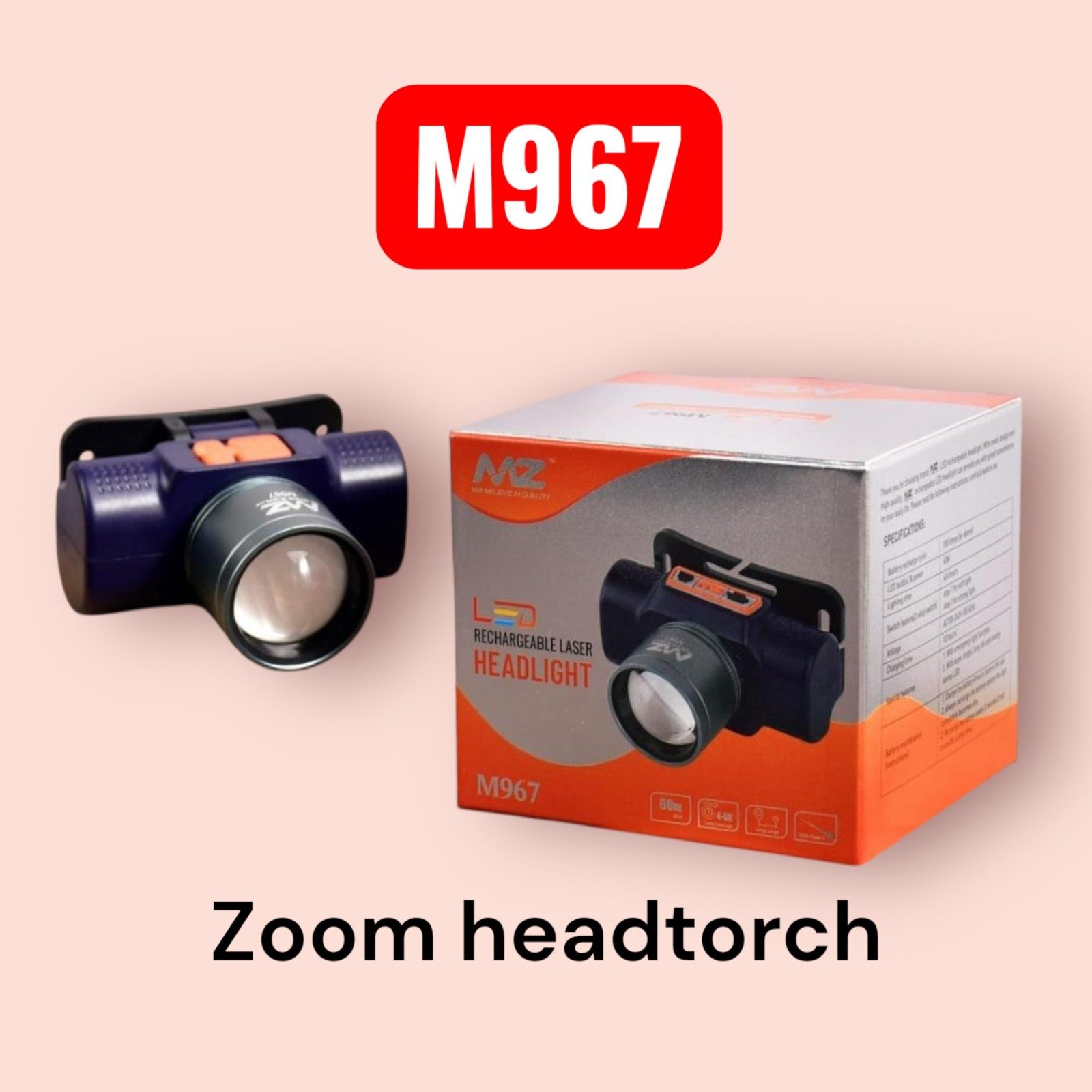 MZ M967 LED Rechargeable Headlamp 60W Laser LED 4-6 Hrs Working Torch (Blue, 6.3 cm, Rechargeable)